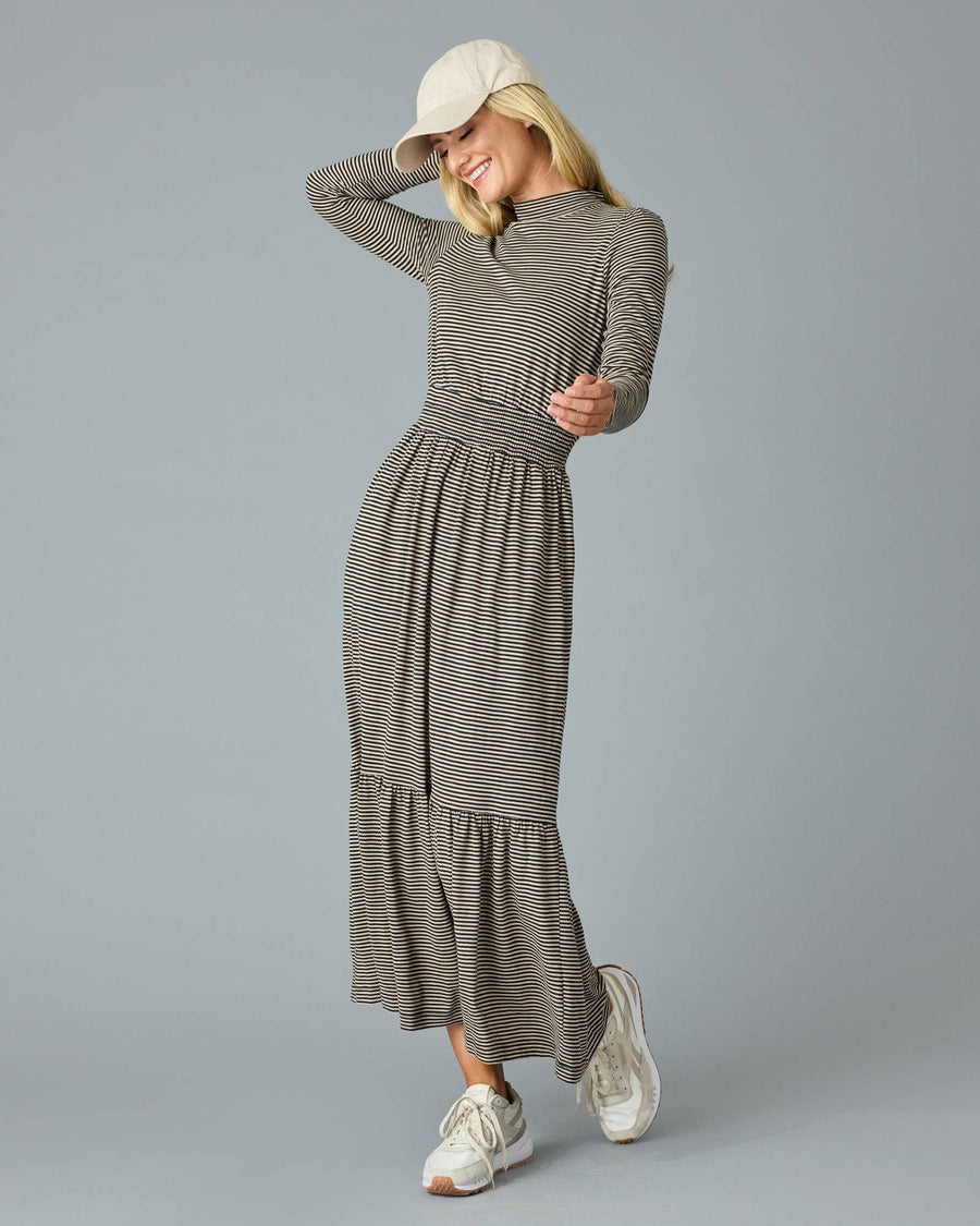 Good Vibes Dress in Black Stripe by Downeast