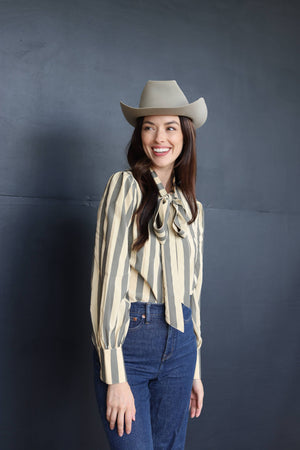 Brown and Tan Stripe Bowtie Blouse