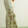 Floral Embroidery Striped Pants with Tie