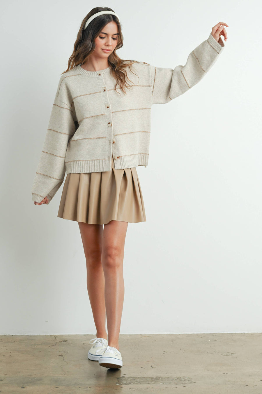 Button Front Striped Cardigan