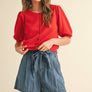 Puff Short Sleeve Button Down Knit Cardigan