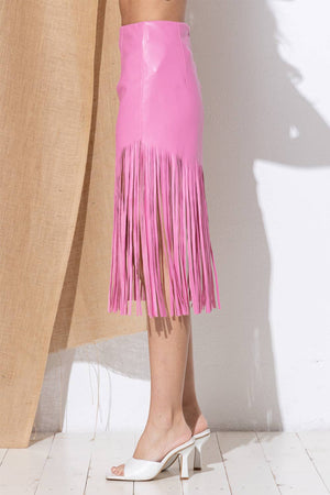 Fringe Knee Length Skirt in Pink