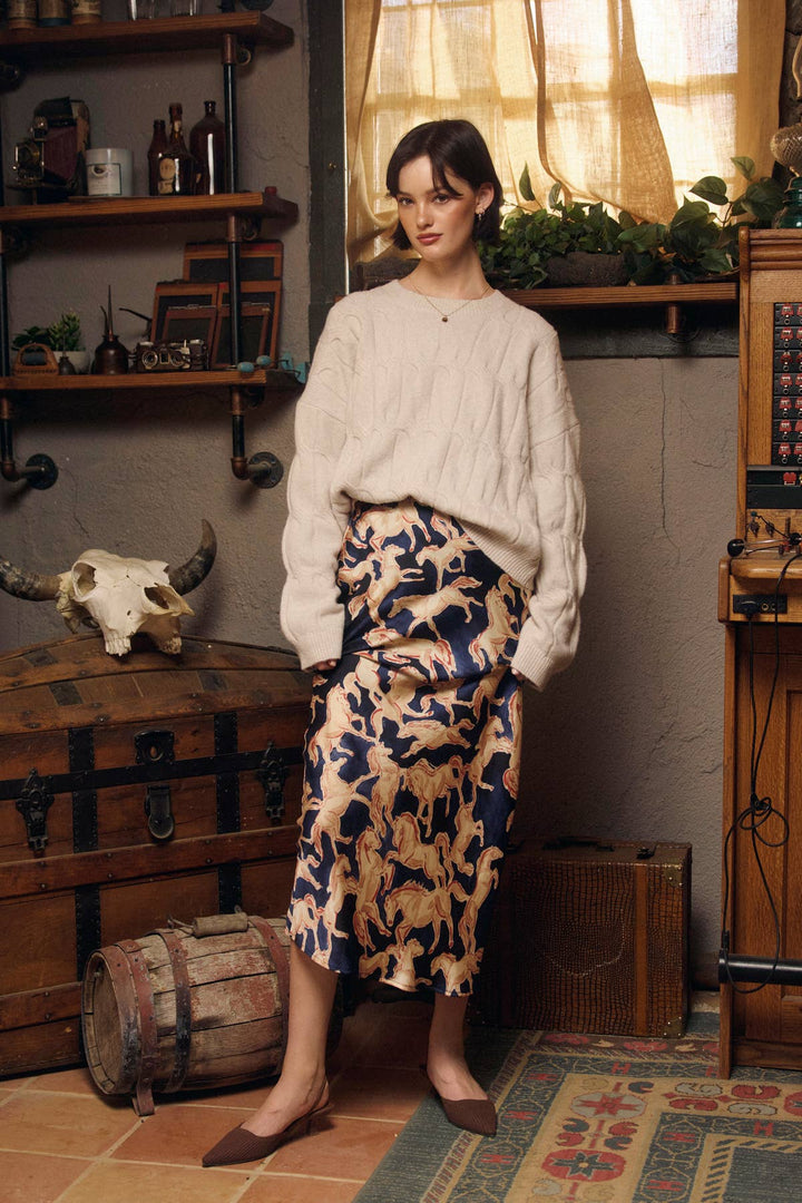 Riverbend Pull On Maxi Skirt in Western Navy
