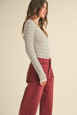 Striped Long Sleeve Knitted Top in Black Stripe