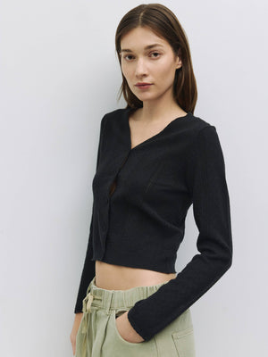 The Faye Top | Knit Pointelle Cardigan Top by All Row