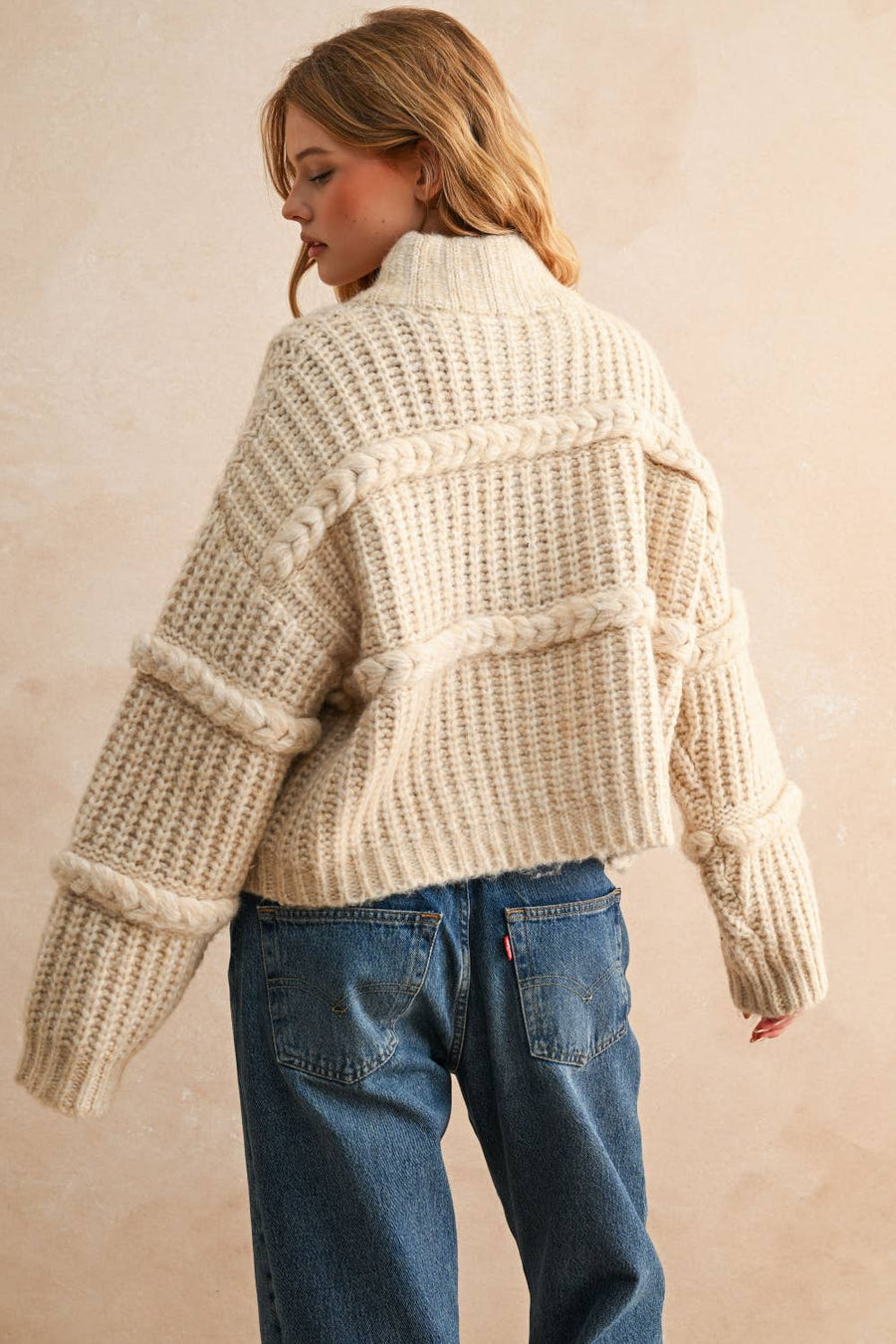 Braided Knit Sweater Cardigan