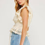 Eyelet Lace Trim Flutter Sleeve Peplum Top
