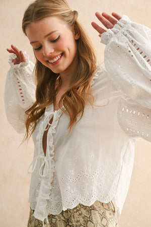 Embroidery Detail Long Sleeve Blouse