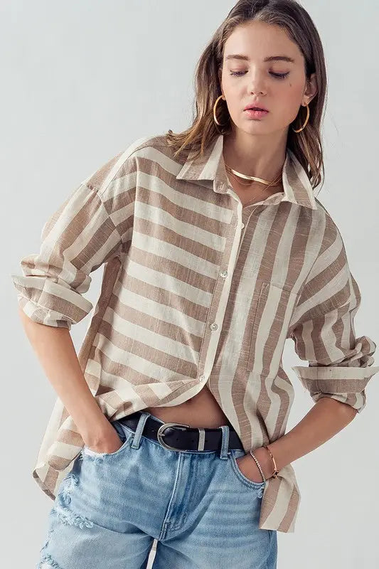 Vertical and Horizontal Striped Shirt by Urban Daizy