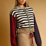 Stripe and Mix Pattern Button Front Cardigan