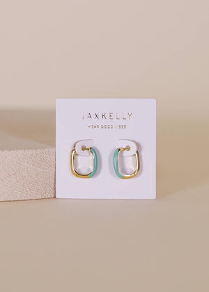 Color Dipped Rectangle Hoop Earrings in Sea Green Enamel by JaxKelly