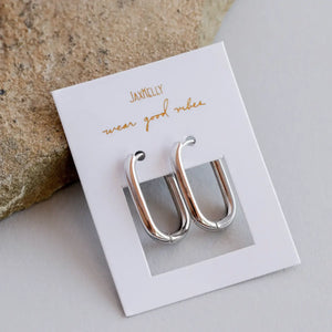 Silver Large Rectangle Hoop Earring by JaxKelly