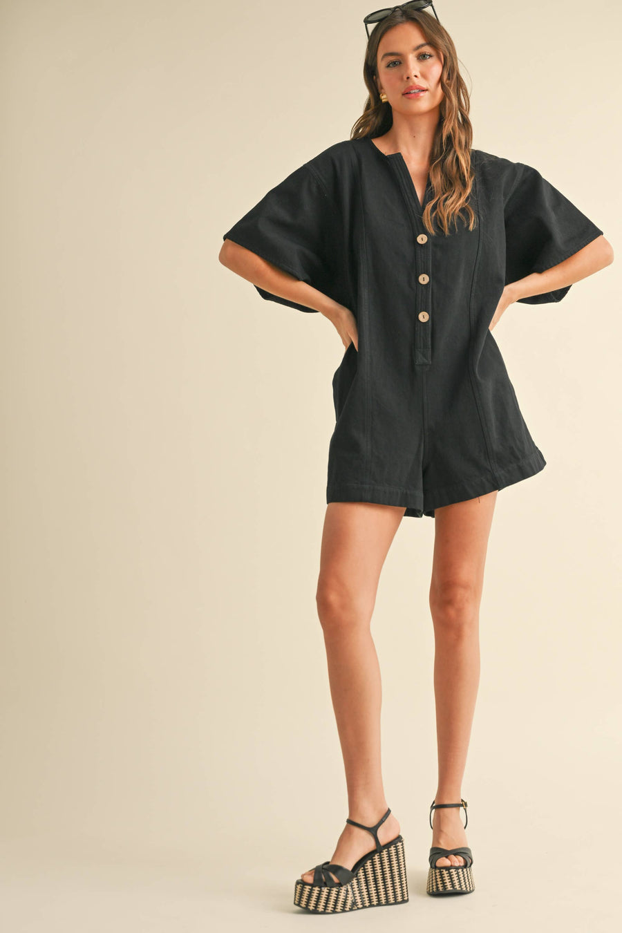 Cotton Romper with Button Front