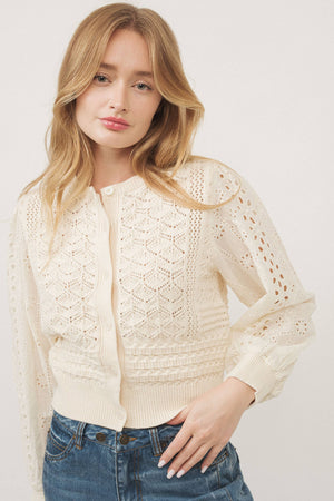 Mix Media Long Sleeve Cardigan in Cream by Aaron & Amber