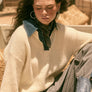 Rib-Knit and Denim Layered-Look Split-neck Collared Sweater