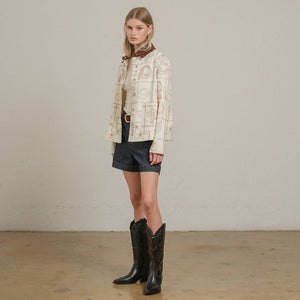 Western Embroidered Jacket with Corduroy Collar