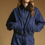 Collar Contrast Zipper Front Bomber Denim Jacket