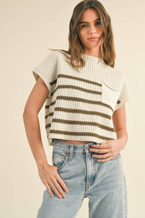 Half Mock Neck Striped Knit Top