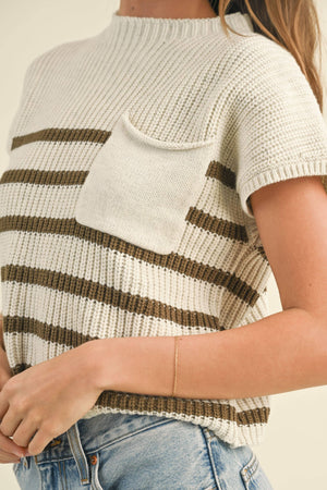 Half Mock Neck Striped Knit Top