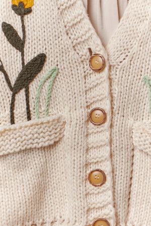 Flower Embroidered Knit Cardigan