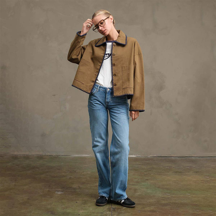 Collar Jacket with Contrast Stitching