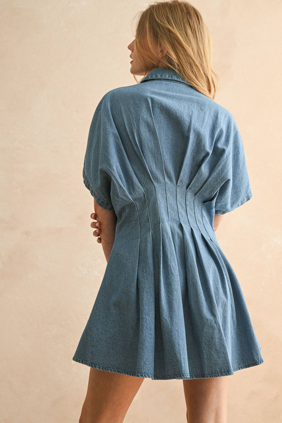 Chambray Denim Button Front with Pleat Detail Dress