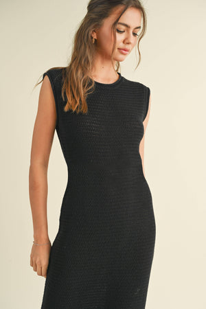 Sleeveless Crochet Knitted Dress in Black