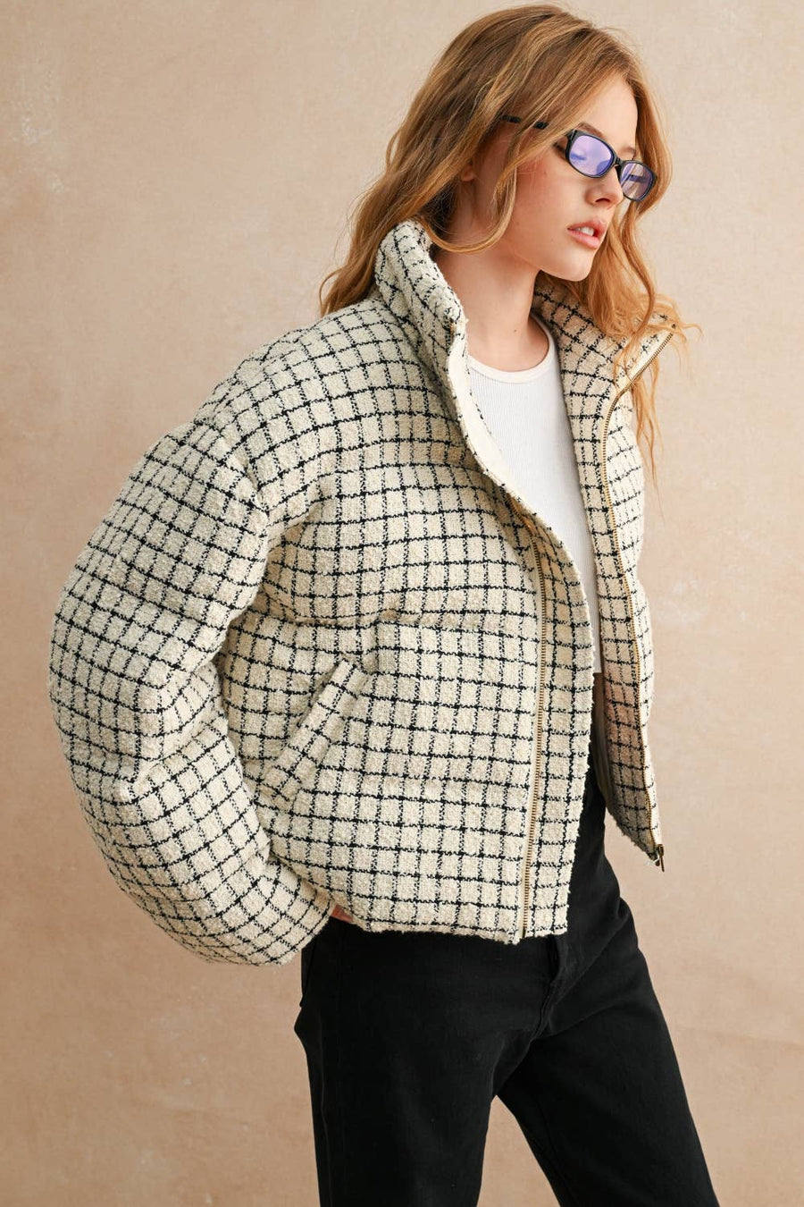 Patterned Tweed Puff Jacket
