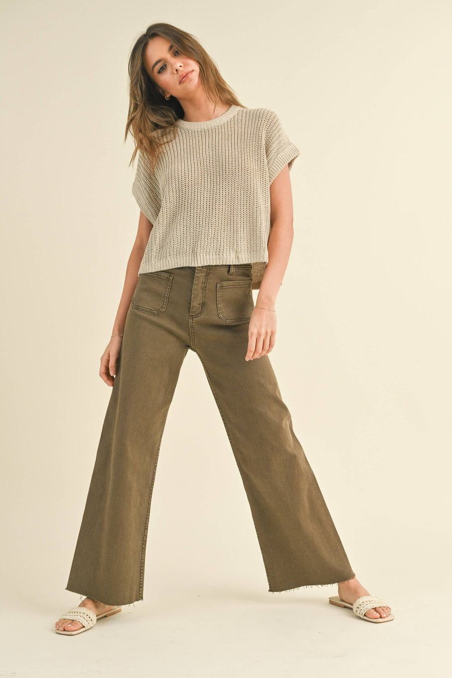 Dolman Sleeve Knitted Top in Stone