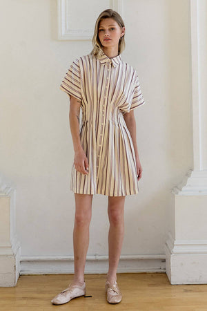 Stripe Dolman-Sleeve Button-Front Mini Dress Cream Plum Stripe / Medium