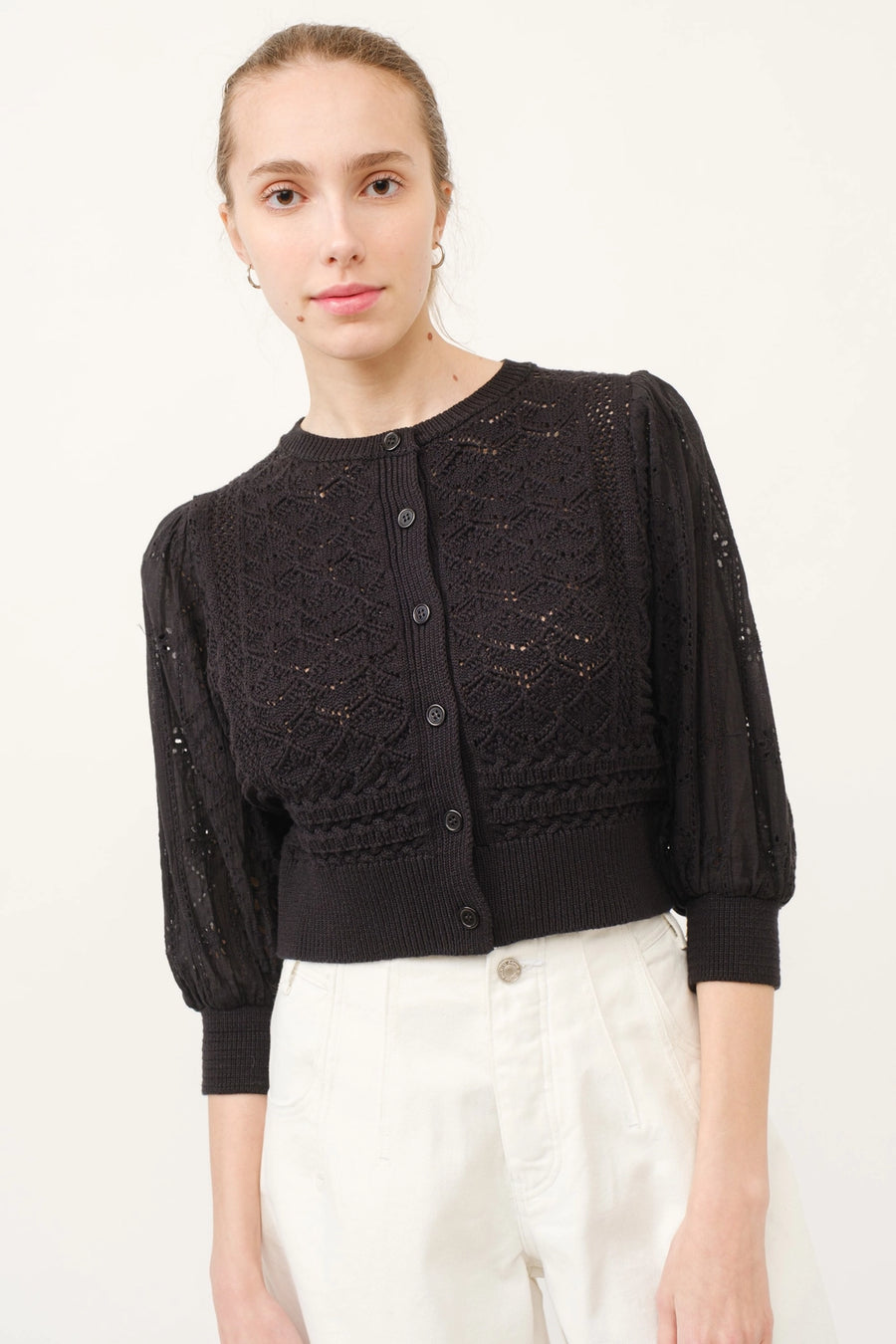 Hendry 3/4 Sleeve See Through Cardigan in Black