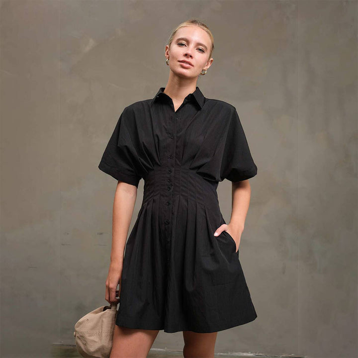 Wide Pintuck Shirt Dress
