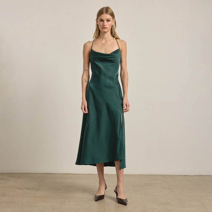 Satin Drape Slip Dress