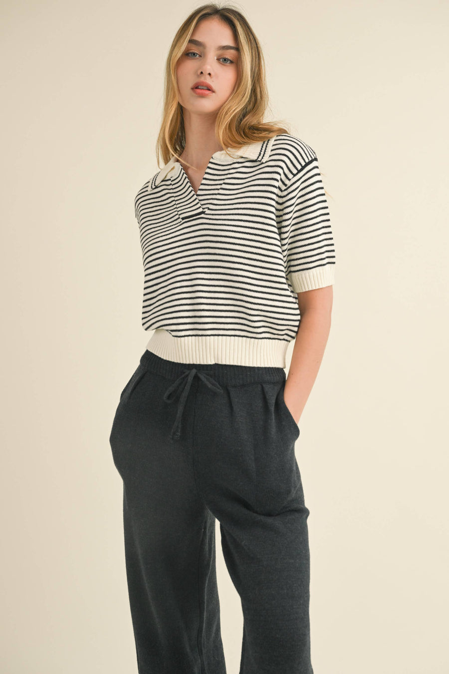 Stripe Knitted Top in White and Black