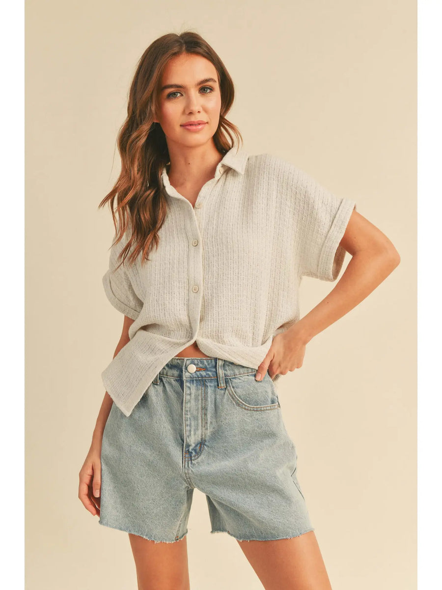 Textured Button Down Shirt in Stone