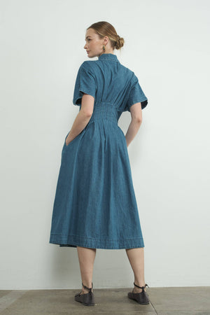 Button Front Pleated Shirts Midi Dress by Aaron & Amber