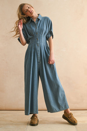 Chambray Denim Button Down Jumpsuit