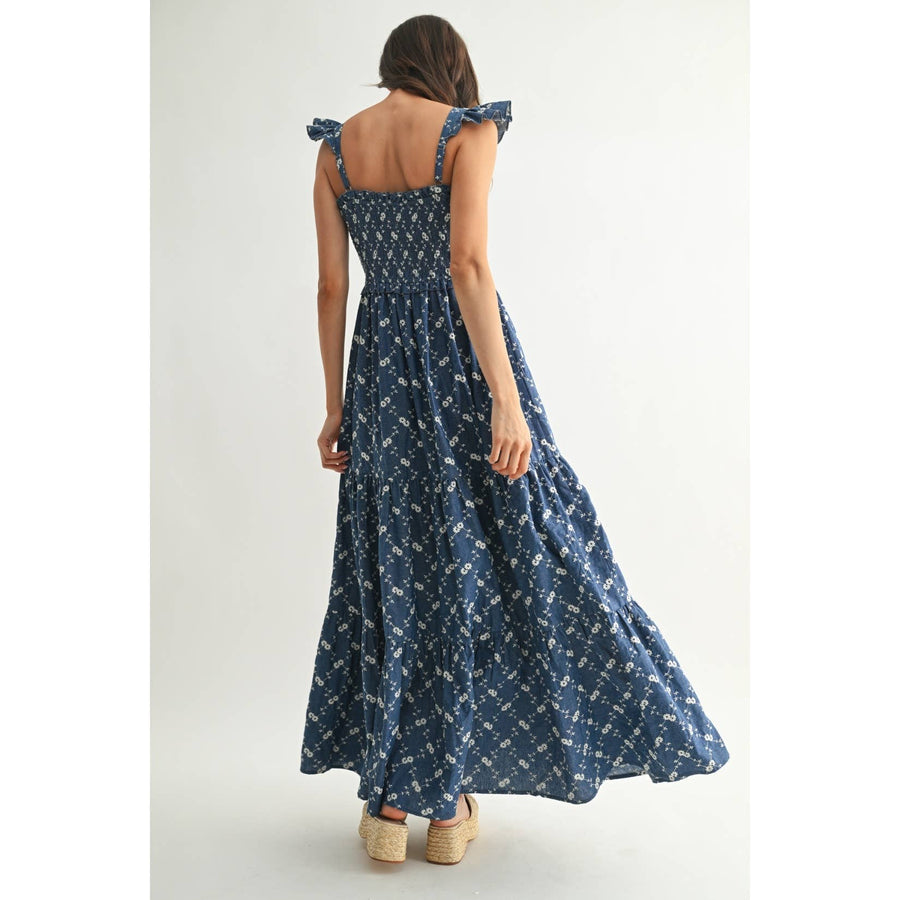 Floral Emboridered Tiered Maxi Dress