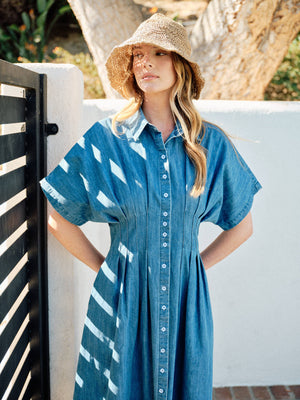 Button Front Pleated Shirts Midi Dress by Aaron & Amber