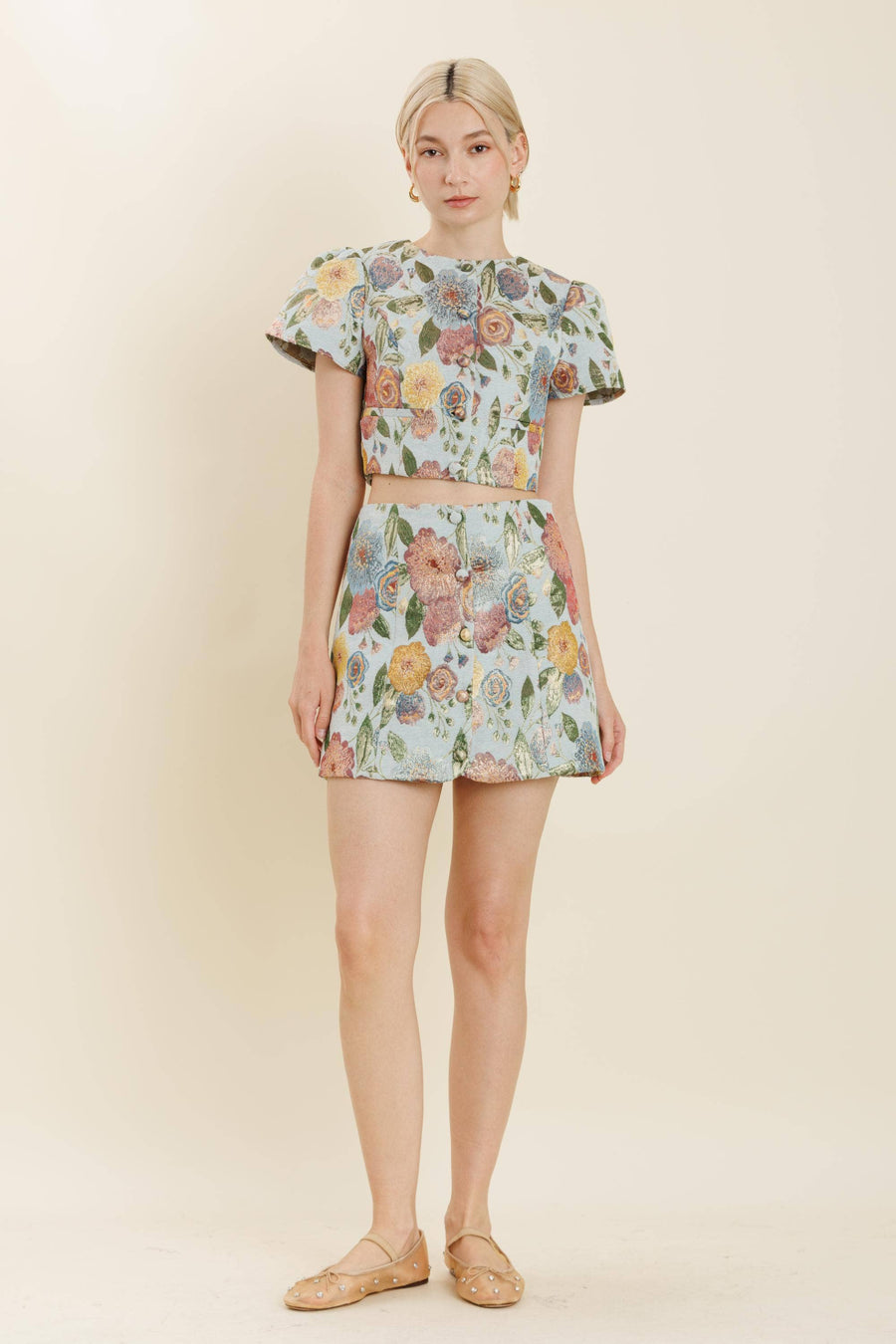 Jacquard Button Down Mini Skirt