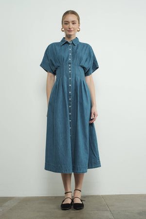 Button Front Pleated Shirts Midi Dress by Aaron & Amber