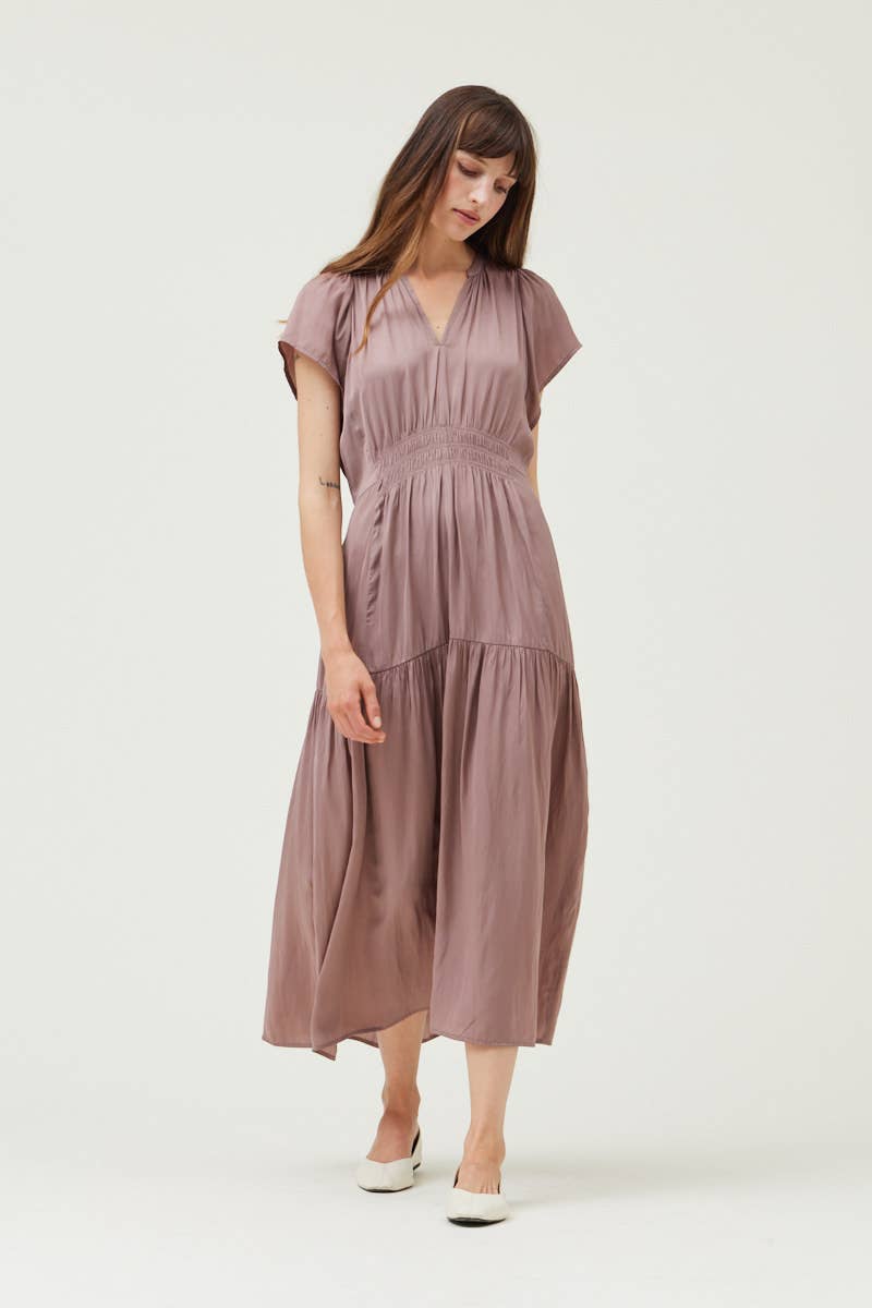 Ruffle Satin Midi Dress