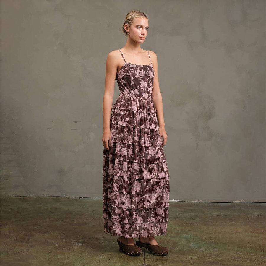 Flower Mesh Printed Tier Dress