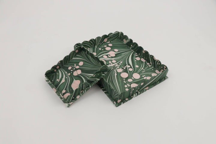 Marbled Scalloped Tray Set in Fire Whirl Green by Craft Boat