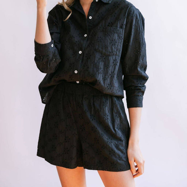 Black Eyelet Bermuda Short by Sunshine Tienda