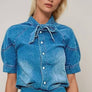 Tie Neck Denim Blouse