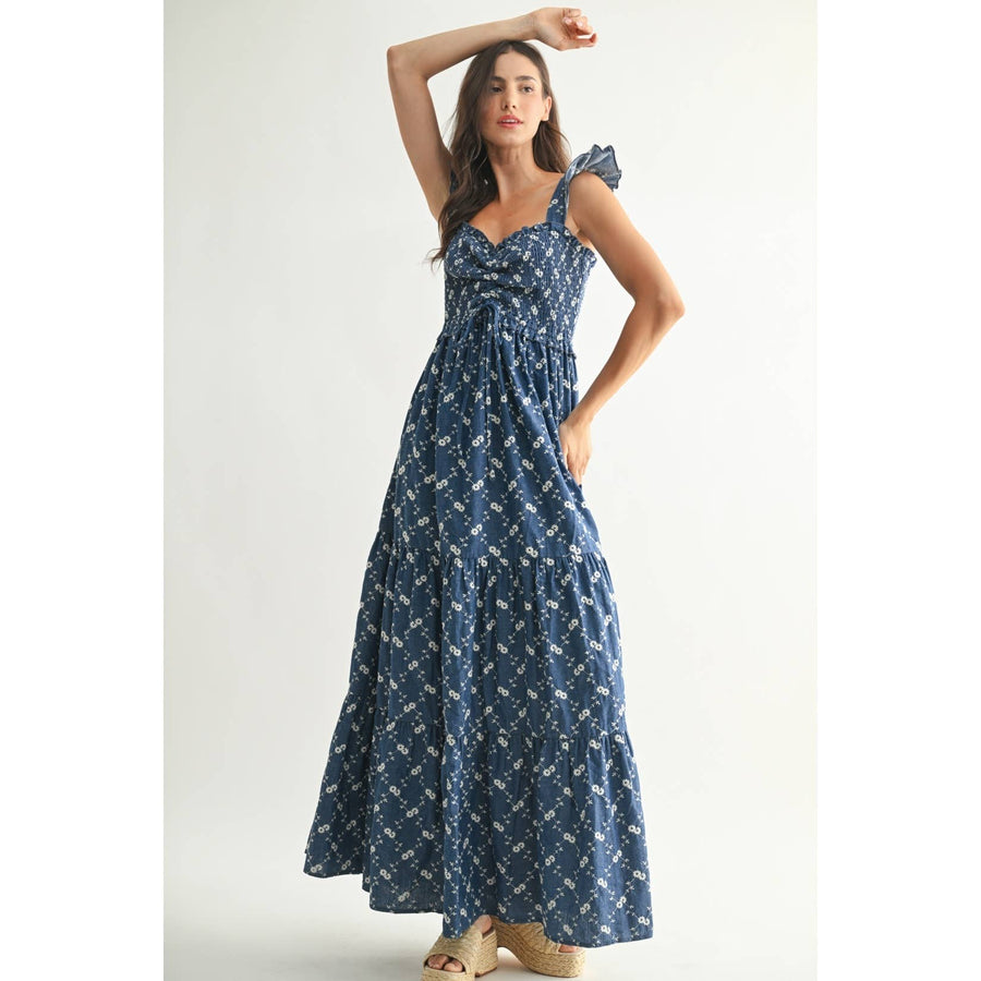 Floral Emboridered Tiered Maxi Dress