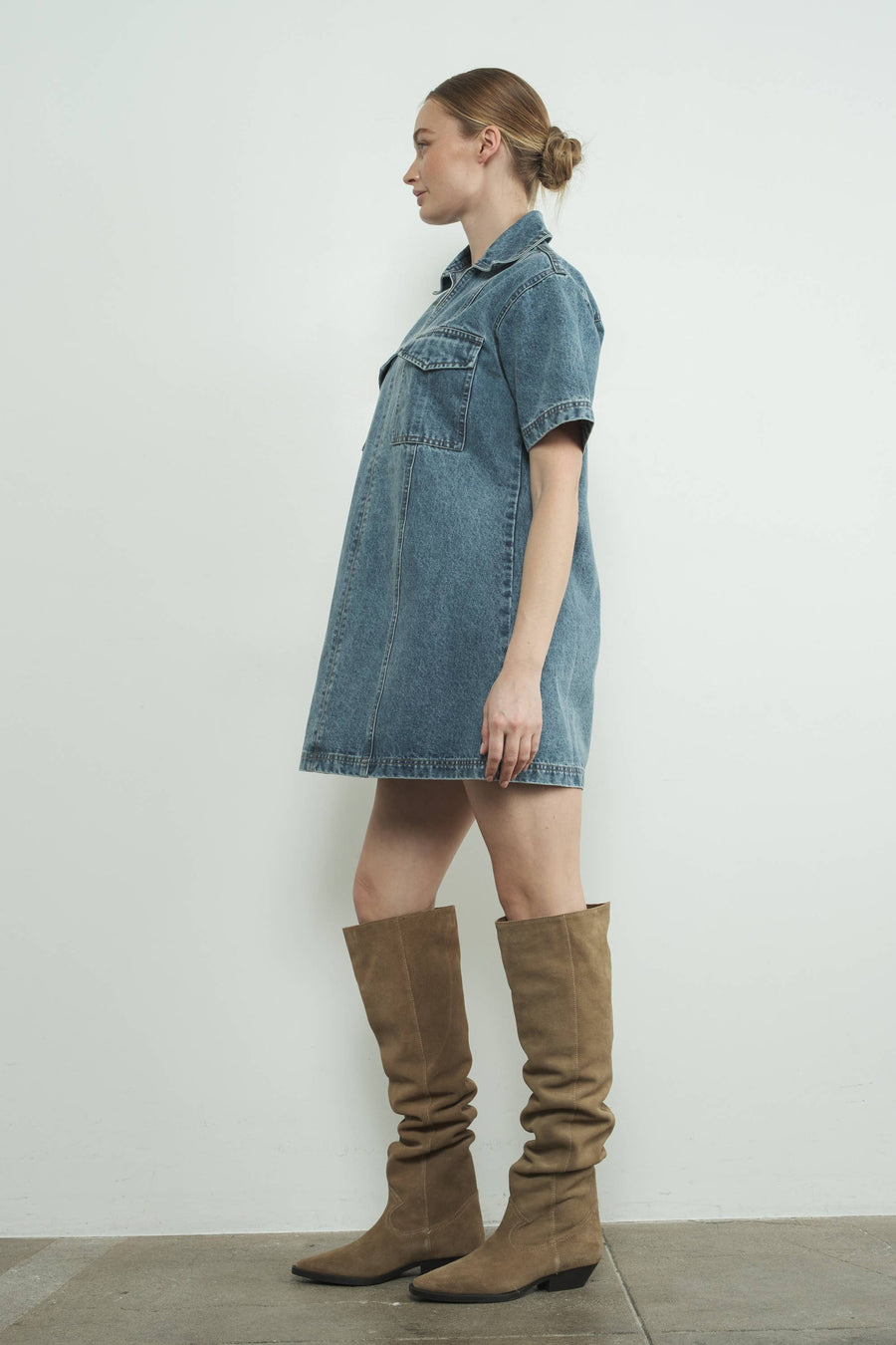 Denim Pull On Mini Dress by Aaron & Amber