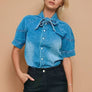 Tie Neck Denim Blouse