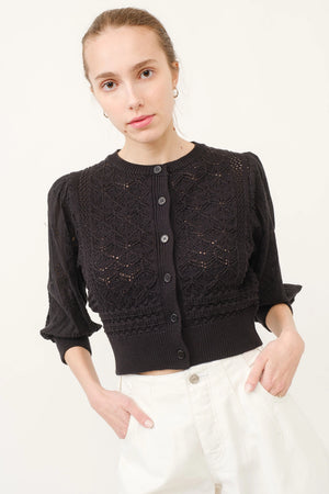 Hendry 3/4 Sleeve See Through Cardigan in Black